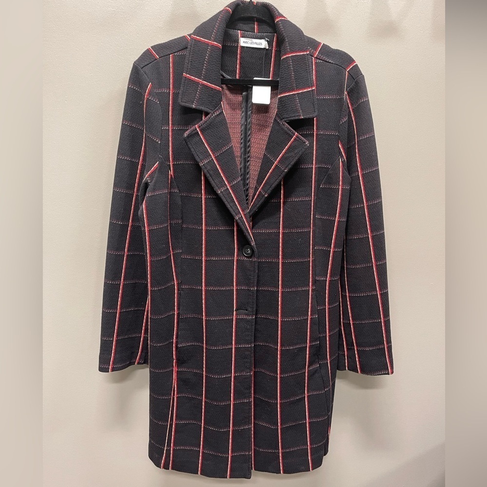 Avec Les Filles Black and Red Plaid Blazer